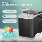 OLIXIS Ice Maker Machine with Handle,26lbs in 24 Hours,9 Cubes in 6 Mins,Auto-Cleaning Portable Ice Maker with Basket and Scoop, Countertop for Home, Kitchen, Camping, RV, Bright Black