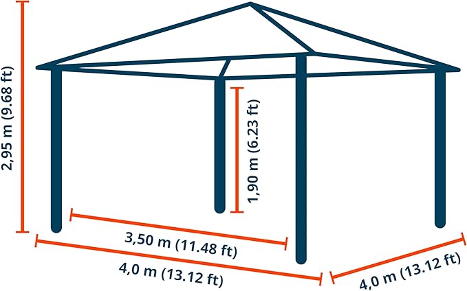 TOOLPORT Hardtop Gazebo 13x13 ft with Aluminum Frame and Approx. 8 mm Polycarbonate Roof - Side Panels in Gray