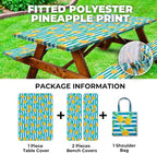 6ft Polyester Picnic Table Cover with Bench Covers Tablecloth Pineapple | Polyester Picnic Table Cover Windproof & Waterproof, Perfect for Camping Gifts & RV Essentials, Cool Camping Gadgets with bag