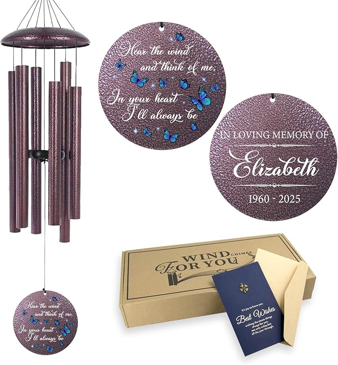 ASTARIN Memorial Butterfly Deep Tone Wind Chimes Personalized, Sympathy Remembrance Gifts for Loss of Mom Dad, Bereavement Gifts for Condolence Funeral, Garden Decoration