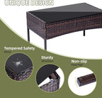 Patio Furniture Set 4 Pieces Conversation Sets Outdoor Wicker Rattan Chairs Garden Backyard Balcony Porch Poolside Loveseat with Soft Cushion and Tempered Glass Table(Brown/Red)