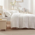 EMME King Comforter Set - 7 Pcs White Boho Comforter Set, Tufted King Size Bedding Sets with Sheets, Shabby Chic Embroidery Bed Set Fluffy Bed Bag for All Season(102"X90")