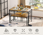 Gizoon 4-Piece Dining Table Set for 4, Kitchen Table with Bench Rustic | Space-saving rustic 4-piece dinette set with metal storage rack. Includes 2 ergonomic chairs and 1 bench. Easy to clean.