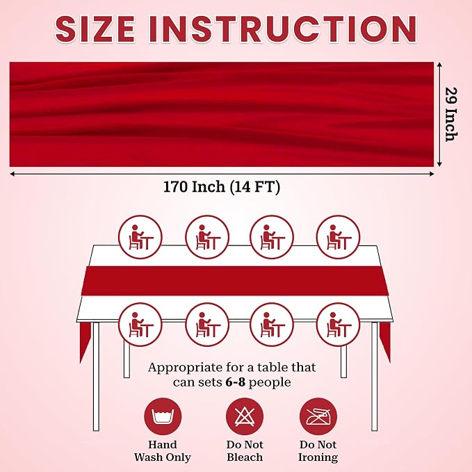 Pack of 15 | Red | 14ft Chiffon Table Runner 29x170 Inches Long Romantic Rustic Sheer Gauze Runner for Wedding Bridal Shower Birthday Banquets Engagement Spring Easter Boho Decorations