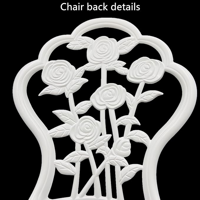 KAILI Outdoor Furniture Bistro Set with Rose Pattern 1 Table 2 Chairs for Garden Patio Porch (Rose-White)