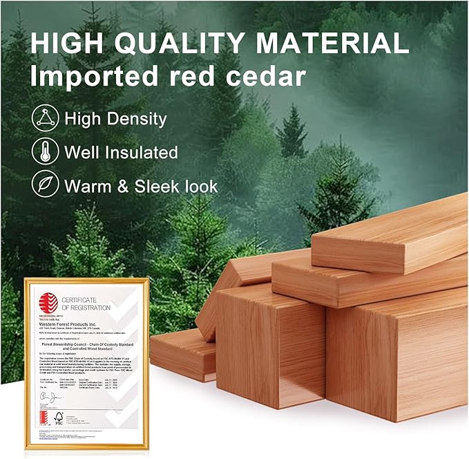 ZONEMEL Indoor and Outdoor Barrel Sauna Room with Asphalt Shingle Roof, Canadian Red Cedar Wood Steam Sauna with 6KW Certified TOULE Heater, Tempered Glass (Cedar, 6 Person)