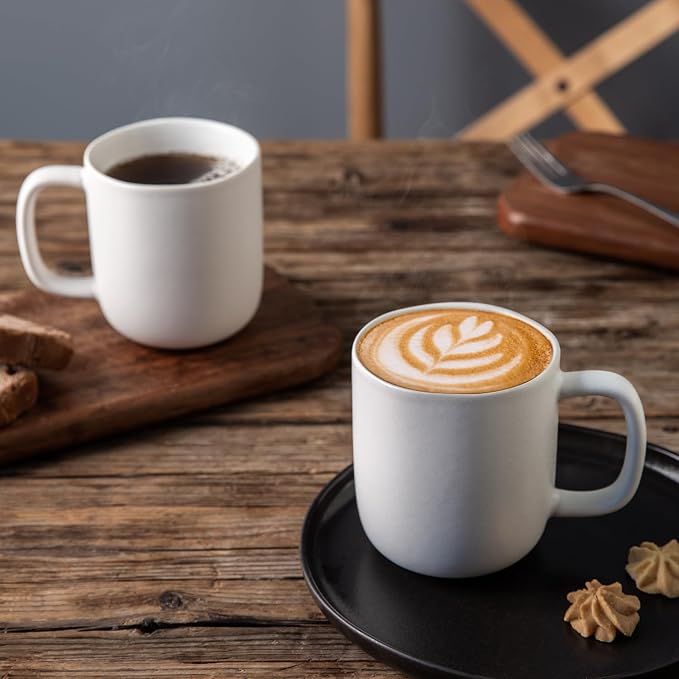 AmorArc 14oz Coffee Mugs Set of 6, Ceramic Coffee Mugs with Large Handle & Wavy Rim for Latte/Hot Cocoa/Tea, Stylish Coffee Cups for Men Women. Oven,Dishwasher&Microwave Safe, Matte White
