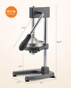 CO-Z Manual Citrus Juicer, Heavy-Duty Manual Juicer with Conical & Flat Pressure Plates, Professional Lemon Squeezer for Orange Pom Lime Lemon Juice, Dishwasher Safe Orange Juice Press, Gray