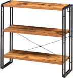 HCHQHS Bookshelf, 3-Tier Industrial Bookcase, Rustic Open Book Shelf, Freestanding Horizontal Bookshelves with Metal Frame