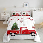 Christmas Tree Comforter Set Twin Size Red Truck Bedding Set Boys Girls Red Xmas Gift Snowflakes Comforter for Teens Bedroom Decor Elk Deer Christmas Decorations Bedding Duvet Set