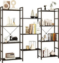 Panana Triple 4 tier bookshelf, Industrial Bookcase with 11 Open Display Shelves Wide Book Shelf Book Case with Metal Frame for Living Room Home Office (Black)