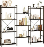 Panana Triple 4 tier bookshelf, Industrial Bookcase with 11 Open Display Shelves Wide Book Shelf Book Case with Metal Frame for Living Room Home Office (Black)