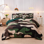Meeting Story Army Green Camouflage Bedding Set, Camouflage Comforter Set, 3 PCS One Comforter and Two Pillowcases, All Season Soft Bedspread for Kids Teens Adults (Green, Queen)