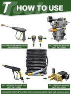 3/8" 4800PSI Pressure Washer Hose 100FT with Swivel Quick Connect for Cold/Hot Water Max 248°F, Kink Resistant Steel Wire Braided, Wear Resistant Power Washer Hose with M22 14mm Adapter
