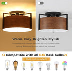 15'' Farmhouse Semi Flush Mount Ceiling Light, 3-Light Rustic Hallway Entryway Light Fixtures, Metal Wood Grain Finish Close to Ceiling Lights for Kitchen Dining Room Bedroom Living Room Foyer