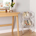 Bookshelf Storage Shelf Bookcase Freestanding Storage Stand Book Organizer for Living Room, Bedroom, Kitchen, Rust Resistance,Easy Assembly Multi-Functional Organizer (2 Tiers, White)