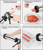 Jerky Gun for Ground Meat, Beef Jerky Making Kit with 5 Nozzles | Stainless Steel Beef Jerky Gun Jerky Marker Sausage Stuffer, 1LB Professional Jerky Gun Kit, 2 Cleaning Brush, Jerky Shooter