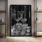 UXCBIA Stacked Champagne Glasses With Mirror Balls, Black And White, Wine Glasses Poster Canvas Poster Bedroom Decor Sports Landscape Office Room Decor Gift Black Frame 16x24in(40x60cm)