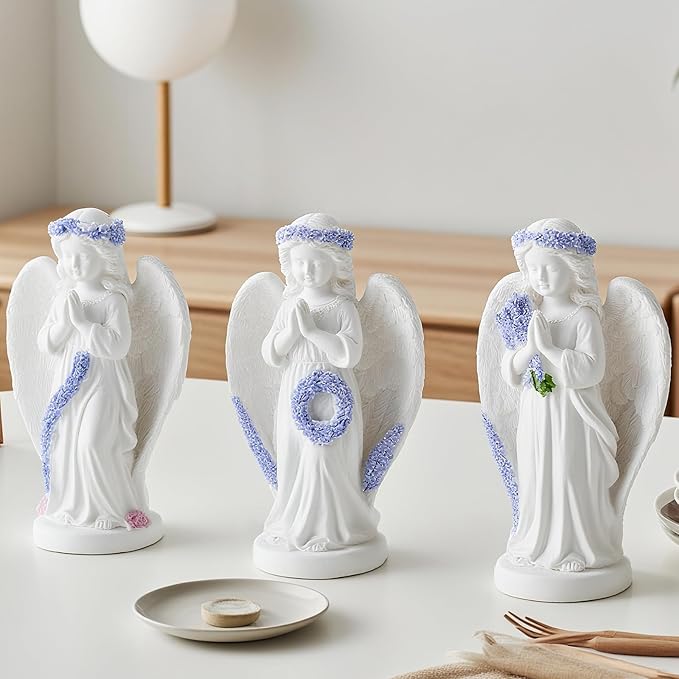 Lavender Praying Angel Statues, Handmade Resin Craft Home Decor, Indoor & Outdoor Winged Angel Figurines, Tabletop Ornaments, Ideal Blessing Gift for Mom, Dad & Friends