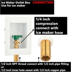 (1 Pack) Lidertik 1/2 NPT inch Thread or Sweat Pre-Assembled Ice Maker Outlet Box Valve 1/4 inch Recessed Refrigerator Water Line Wall Box with Shut Off Valve LI-ZBQH-510