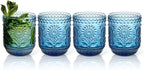 Topsky Vintage Drinking Glasses Set of 4,12oz Drinkware Set,Blue Glass Cups Wine Glasses Colored Glassware for Whisky,Beer,Juice,Cocktail,Heavy Duty