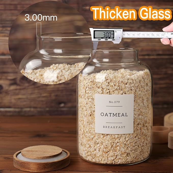 2 PCS Large Glass Jar with Airtight Lid, Glass Food Storage Jars for Tea,Spice,Cereal, Egg,Flour,Coffee and More(70 FL OZ/2000 ml)