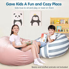 Lukeight Stuffed Animal Storage Bean Bag Chair Cover for Kids, Zipper Beanbag Chair Cover for Organizing Toddler & Kids' Rooms Plush Toys (Gray+white Velvet, Large)