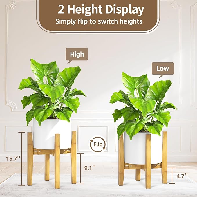 LASZOLA Bamboo Adjustable Plant Stand for Single Large Indoor Planters, Heavy Duty Floor Fern Holder Fits 8 to 12 Inch Pots, Mid Century Elevated Big Stool for Flower– Pot Not Included, Walnut, 1 Pack