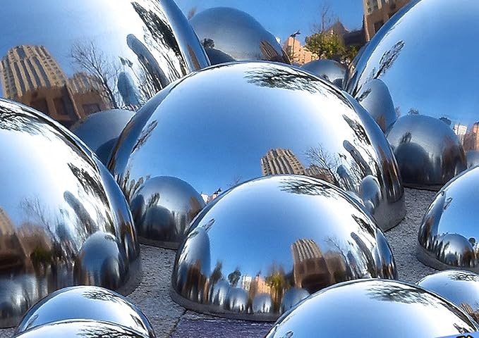 Nerien Gazing Ball, Stainless Steel Garden Mirror Globe, Polished Ornament Sphere, Hollow Floating Reflective Hemisphere, for Home Outdoor Pond Housewarming Swimming Pool Decoration, Sliver, 6Pcs Mix
