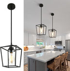 2 Pack 1-Light Black Pendant Lights for Kitchen Island, Farmhouse Metal Pendant Light Iron Cage Hanging Light Fixtures with Clear Glass Shade for Dining Room, Entryway, Hallway, Foyer