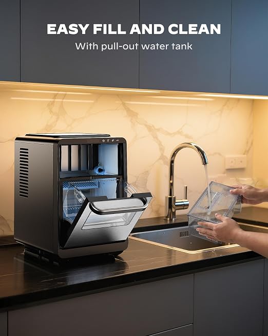 Silonn Crescent Ice Maker Countertop, Slow Melting & Crystal-Clear Ice, Self-Cleaning Ice Machine with Adjustable Ice Thickness & Timer Function, 16 Pcs in 15 Mins, 2000 Pcs per Day