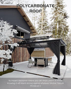 GAOMON Hardtop Gazebo 10'x13', with Double Polycarbonate Roof, Aluminum Alloy Frame, Net, and Curtain, Permanent Building of Backyard Luxury, for Patio, Deck, Backyard, Lawn, and Garden, Gray