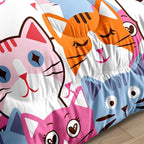 Cat Comforter Set Queen Size - 3Pcs Colorful Cat Bedding Set for Boys Girls Teens Cute Animals Themed Bedding Set Warm Ultra Soft Cartoon Cat Quilt Cover with 2 Pillowcases for Kids Room Decor