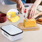 LANDNEOO Butter Dish with Lid and Butter Curler Knife - Unbreakable Stainless Steel Keeper Container with Double Silicone Sealing, for Kitchen Farmhouse Decor