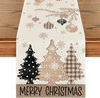 Artoid Mode Brown Pine Trees Snowflake Merry Christmas Table Runner, Winter Xmas Holiday Kitchen Dining Table Decoration for Home Party Decor 13x72 Inch
