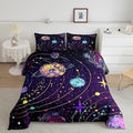 Feelyou Solar System Comforter Set Queen Size Outer Space Comforter for Kids Teens Adults Universe Planets Bedding Set Cute Astronaut Purple Duvet Set Room Decor 3Pcs with 2 Pillow Case