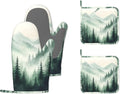 Misty Forest Mountain Heat-Resistant Silicone Oven Mitts and Pot Holders,Long Oven Gloves with Non-Slip Grip for Cooking, Baking, Grilling,BBQ