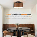 15'' Farmhouse Semi Flush Mount Ceiling Light, 3-Light Rustic Hallway Entryway Light Fixtures, Metal Wood Grain Finish Close to Ceiling Lights for Kitchen Dining Room Bedroom Living Room Foyer