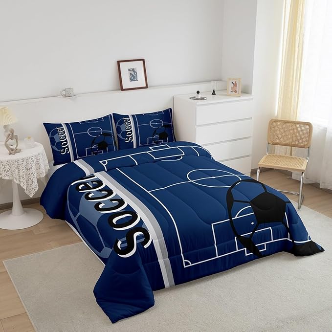Feelyou Kids Football Comforter Set Queen Size Rugby Sports Bedding Set for Boys Girls Teens Bedroom Decor Soccer Ball Game Comforter Football Lover Duvet Set with 2 Pillow Case