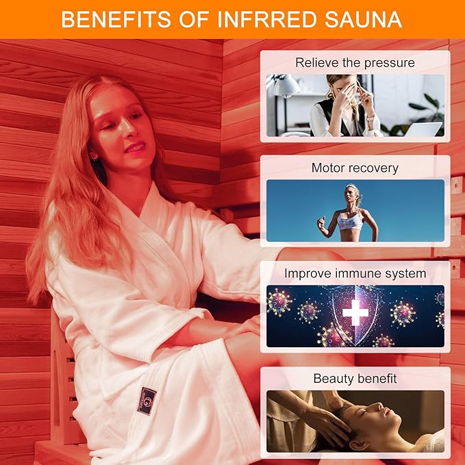 Infrared Sauna Room with Recliner, One Person Infrared Sauna Home, 220V，2300W, 4 Heating Tubes, 4 Carbon Crystal Heating Panel, Bluetooth Speakers, 7 Color Light, Oxygen Bar