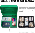 KYODOLED Large Cash Box with Combination Lock,Safe Metal Box for Money, Storage Lock Box with Money Tray,9.84"x 7.87"x 3.54" Green Large