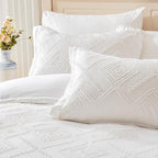 EMME King Comforter Set - 7 Pcs White Boho Comforter Set, Tufted King Size Bedding Sets with Sheets, Shabby Chic Embroidery Bed Set Fluffy Bed Bag for All Season(102"X90")