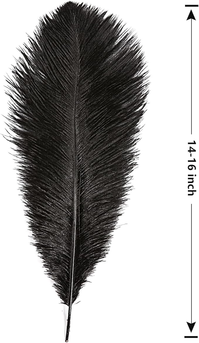 THARAHT Black Ostrich Feathers 12pcs Large Natural Bulk 14-16Inch 35cm-40cm for Wedding Party Centerpieces Halloween and Home Decoration Feathers