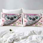 Erosebridal Cartoon Koala Comforter Set Twin Size, Cute Koala Bedding Set, Cherry Blossom Rose Quilted Duvet for Kids Baby Toddler, Nursery Quilt Set, Butterfly Branch Leaves Duvet Set