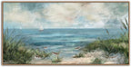 Sea Beach Framed Canvas Wall Art Vintage Seascape Canvas Prints Wall Decor Ocean Sailboat Seagull Canvas Pictures Beach Bird Reed Canvas Painting Artwork Living Room Bedroom Decoration 29" X 58"
