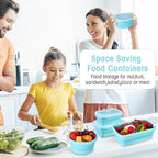 Yaomiao 16 Pack Collapsible Food Storage Containers with Lid Air Vent Foldable 8 Rectangle Storage Bowl and 8 Round Silicone Food Bow for Lunch Camping Rv Accessories Microwave Freezer(Blue)