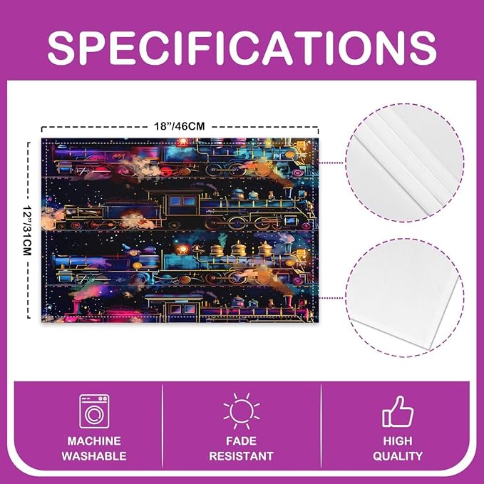 Feelyou Train Placemats Set of 4 Cartoon Train Transportation Table Mats for Party Kitchen Dining Decoration Transportation Vehicle Place Mat for Table Holiday Decor Indoor 18"x12" Easy to Clean