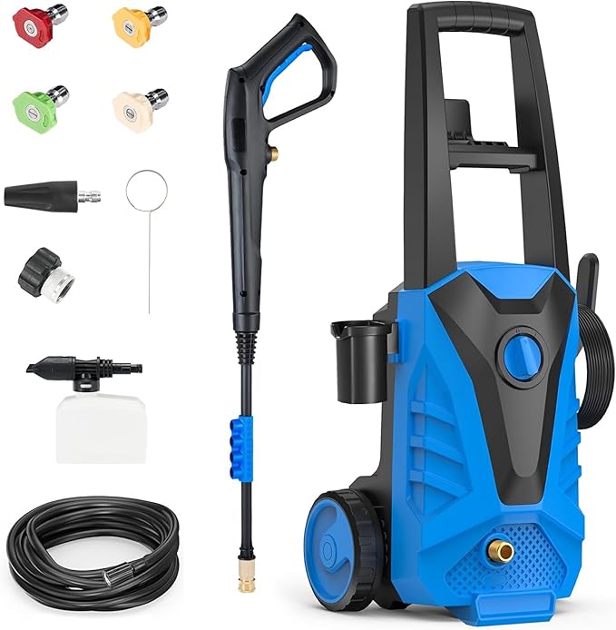 Pressure Washer, Power Washer with 4 Quick Connect Nozzles, High Pressure Cleaning Machine with Foam Cannon for Cars/Fences/Driveways/Patios/Home Cleaning, Blue