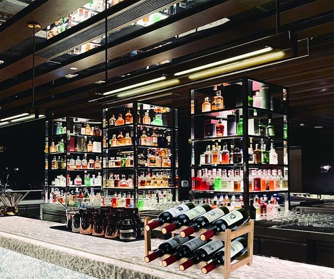 Wine Rack 8 Bottle 2-Tier Eco-Friendly Bamboo Wine Storage Easy-Assembly Space-Saving for Wine Lovers,Kitchen Wine Organizer for Countertop,Pantry, Home,Room Decor,Bar