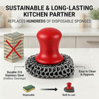 Cast Iron Scrubber and Scraper | 316 Chainmail Scrubber for Cast Iron Pan | Chain Mail Scrubber for Cast Iron Skillet Cleaner | Dishes Pots Wok Griddle Grill | Black + Red 1